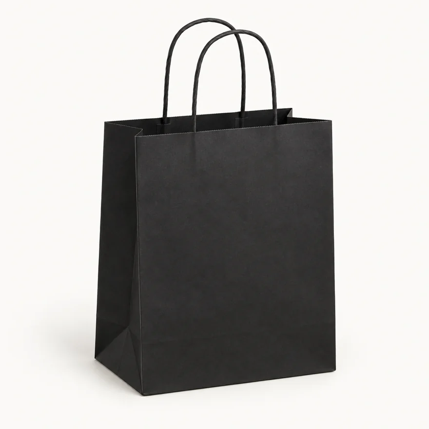 Пакет бумажный с кручеными ручками 220х120х250 с печатью "Чёрный"